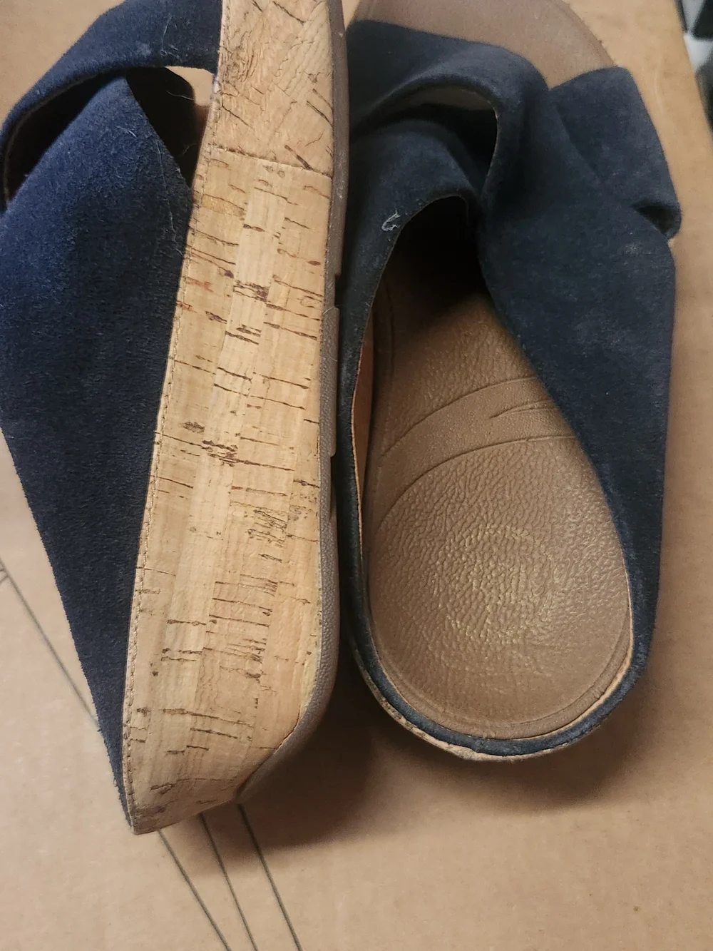 Women's Navy Suede Slide Sandals with Cushioned Footbed